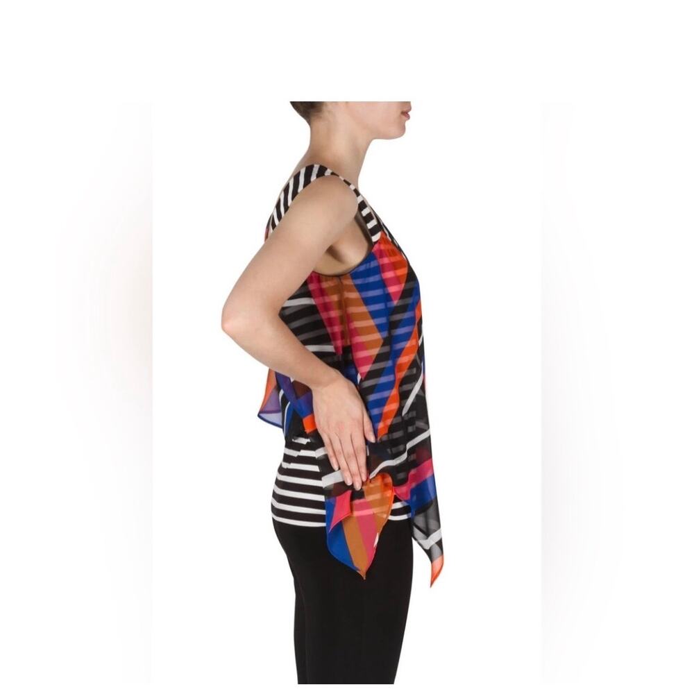 Joseph Ribkoff Asymmetrical One Shoulder Top Abstract Stripe Sheer Overlay Sz2 - Picture 5 of 9